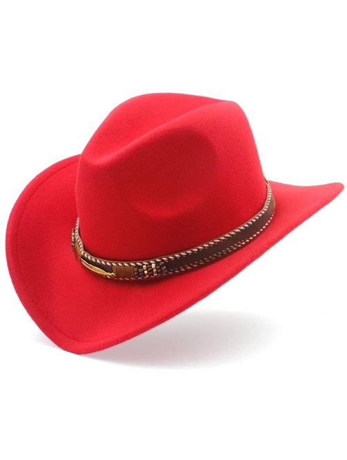 Cowboy Hats Unisex Western Cowboy Hat Felt Punk Roll Up Brim Sombrero Hombre Caps - Rose Red - C818IKY3KG3 $23.58