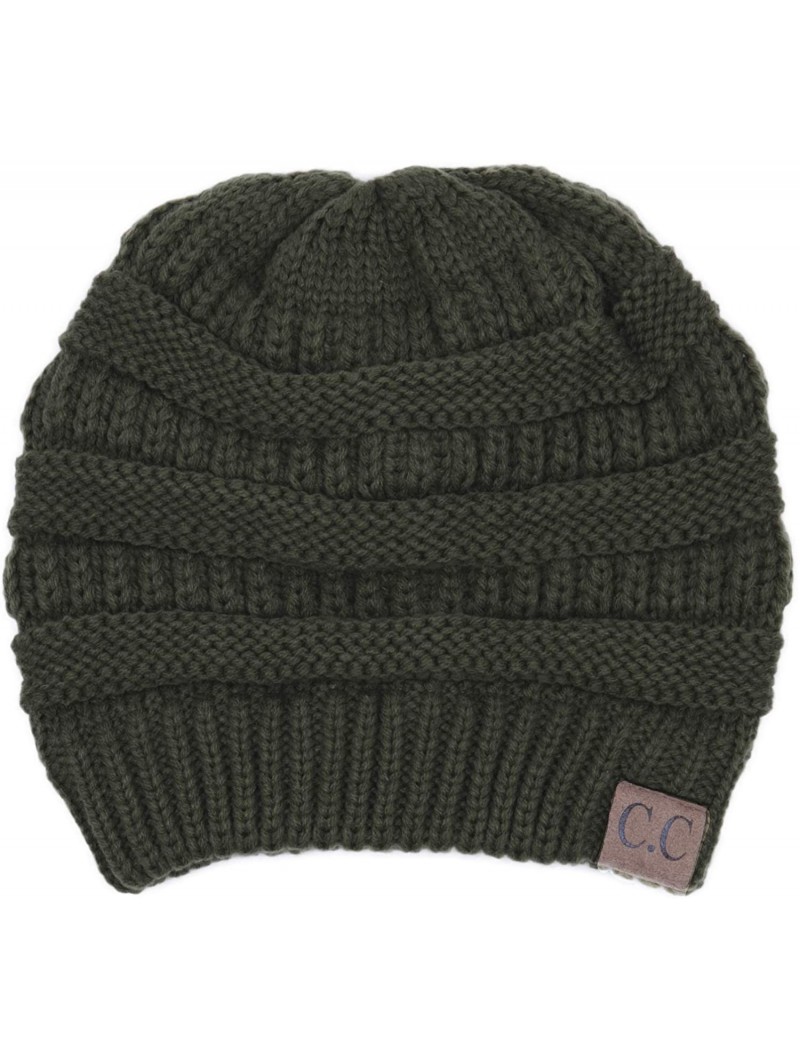 Skullies & Beanies Soft Cable Knit Warm Fuzzy Lined Slouchy Beanie Winter Hat - Olive - CE18Y6I8NK7 $13.19