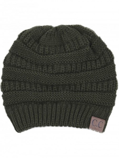 Skullies & Beanies Soft Cable Knit Warm Fuzzy Lined Slouchy Beanie Winter Hat - Olive - CE18Y6I8NK7 $13.19