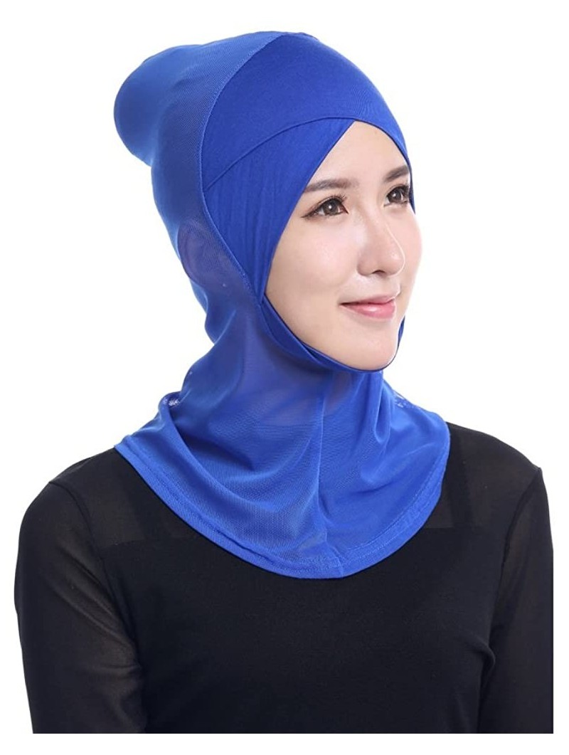 Skullies & Beanies Women's Under Scarf Hat Cap Muslim Bone Ninja Hijab Islamic Neck Cover Blue - CY12N39Z2TC $14.04