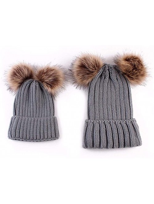 Skullies & Beanies Adults Children Double Fur Winter Casual Warm Cute Knitted Beanie Hats Hats & Caps - Gray - CJ18AHIAX6K $2...
