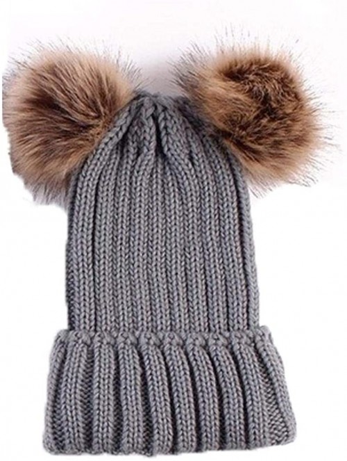 Skullies & Beanies Adults Children Double Fur Winter Casual Warm Cute Knitted Beanie Hats Hats & Caps - Gray - CJ18AHIAX6K $2...