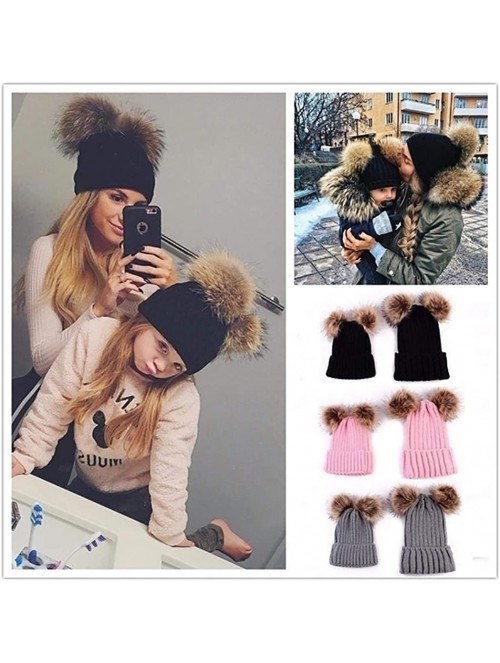 Skullies & Beanies Adults Children Double Fur Winter Casual Warm Cute Knitted Beanie Hats Hats & Caps - Gray - CJ18AHIAX6K $2...