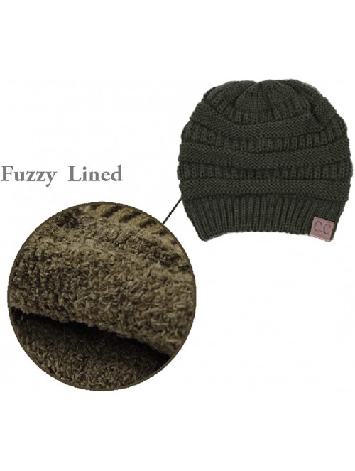 Skullies & Beanies Soft Cable Knit Warm Fuzzy Lined Slouchy Beanie Winter Hat - Olive - CE18Y6I8NK7 $13.19