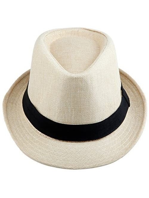 Fedoras Fedora Hats for Women Men-Braid Straw Short Brim Jazz Panama Cap - 01-beige - C918680A3HN $13.15