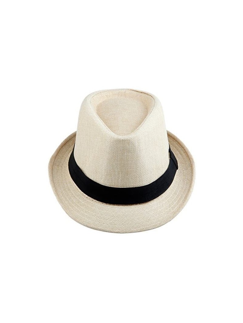 Fedoras Fedora Hats for Women Men-Braid Straw Short Brim Jazz Panama Cap - 01-beige - C918680A3HN $13.15