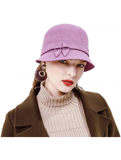 Bucket Hats 100% Wool Felt Cloche Bucket Bowler Hat Wedding Hats Winter Women Church Hats - Purple9 - CI18MCM9GYY $41.64