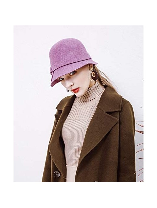 Bucket Hats 100% Wool Felt Cloche Bucket Bowler Hat Wedding Hats Winter Women Church Hats - Purple9 - CI18MCM9GYY $41.64