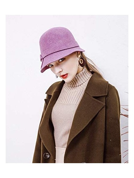 Bucket Hats 100% Wool Felt Cloche Bucket Bowler Hat Wedding Hats Winter Women Church Hats - Purple9 - CI18MCM9GYY $41.64