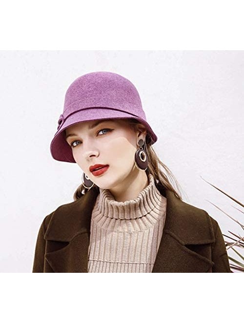 Bucket Hats 100% Wool Felt Cloche Bucket Bowler Hat Wedding Hats Winter Women Church Hats - Purple9 - CI18MCM9GYY $41.64