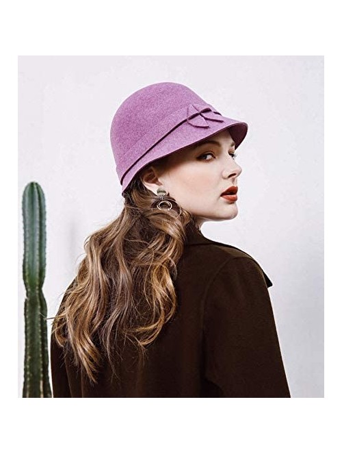 Bucket Hats 100% Wool Felt Cloche Bucket Bowler Hat Wedding Hats Winter Women Church Hats - Purple9 - CI18MCM9GYY $41.64