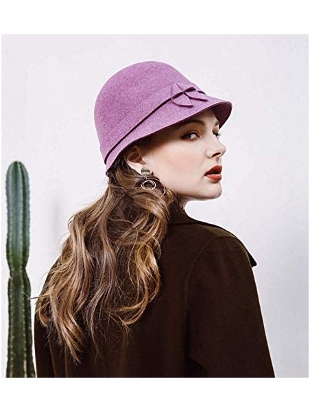 Bucket Hats 100% Wool Felt Cloche Bucket Bowler Hat Wedding Hats Winter Women Church Hats - Purple9 - CI18MCM9GYY $41.64