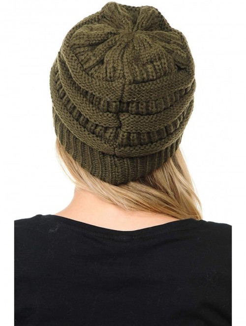 Skullies & Beanies Soft Cable Knit Warm Fuzzy Lined Slouchy Beanie Winter Hat - Olive - CE18Y6I8NK7 $13.19