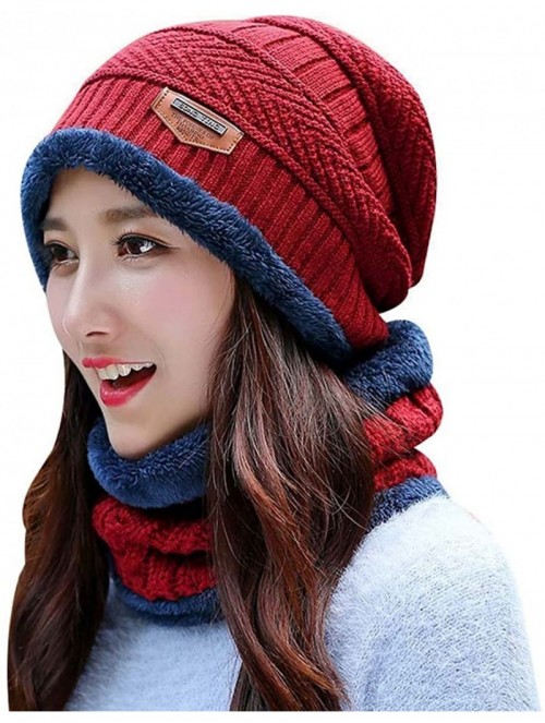 Skullies & Beanies Womens Beanie Winter Hat Scarf Set Slouchy Warm Snow Knit Skull Cap - Beanie + Scarf (Red) - CZ184WN9U3Z $...