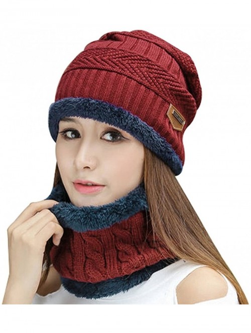 Skullies & Beanies Womens Beanie Winter Hat Scarf Set Slouchy Warm Snow Knit Skull Cap - Beanie + Scarf (Red) - CZ184WN9U3Z $...