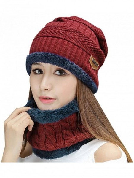 Skullies & Beanies Womens Beanie Winter Hat Scarf Set Slouchy Warm Snow Knit Skull Cap - Beanie + Scarf (Red) - CZ184WN9U3Z $...