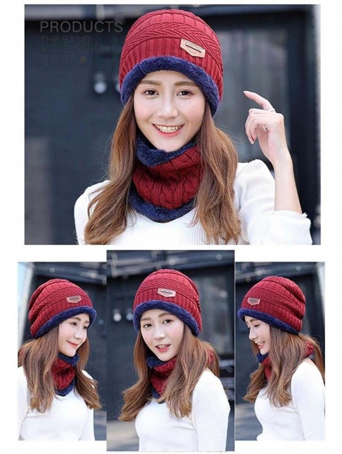 Skullies & Beanies Womens Beanie Winter Hat Scarf Set Slouchy Warm Snow Knit Skull Cap - Beanie + Scarf (Red) - CZ184WN9U3Z $...