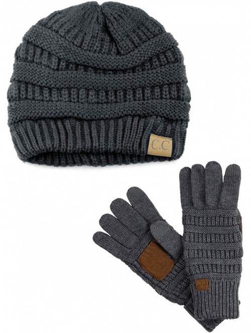 Skullies & Beanies Unisex Soft Stretch Cable Knit Beanie and Anti-Slip Touchscreen Gloves 2 Pc Set 2 Pc Set - CZ18KWTQQ2E $26.89