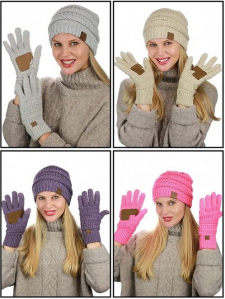 Skullies & Beanies Unisex Soft Stretch Cable Knit Beanie and Anti-Slip Touchscreen Gloves 2 Pc Set 2 Pc Set - CZ18KWTQQ2E $26.89