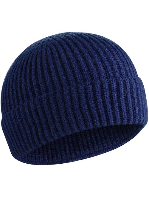 Skullies & Beanies Wool Winter Knit Cuff Short Fisherman Beanie Hats for Men Women - Navy - C01943TO08O $12.00