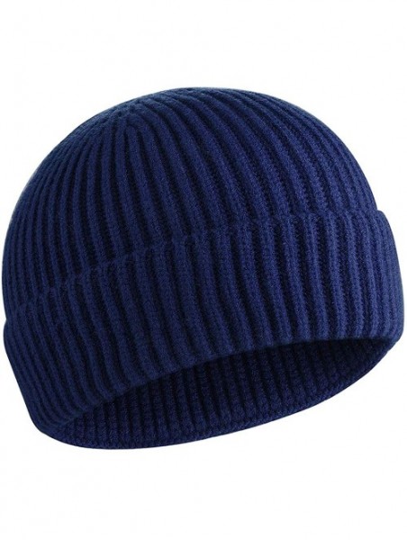 Skullies & Beanies Wool Winter Knit Cuff Short Fisherman Beanie Hats for Men Women - Navy - C01943TO08O $12.00