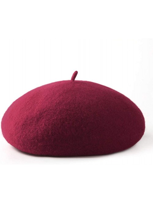 Berets Classic French Artist Beret for Women Wool Beret Hat Solid Color - Wine Red - CW18KNCSUKU $19.06