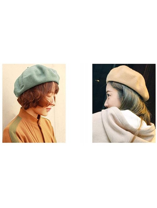 Berets Classic French Artist Beret for Women Wool Beret Hat Solid Color - Wine Red - CW18KNCSUKU $19.06