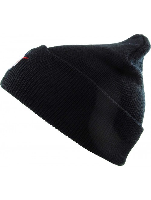 Skullies & Beanies Embroidered Beanie Winter Ski Hat Cuffed Skull Cap Knit - 007 - Black - CO18KL3CGHA $14.13