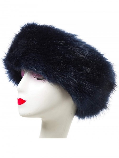 Cold Weather Headbands Cozy Warm Hair Band Earmuff Cap Faux Fox Fur Headband with Stretch for Women - B1-navy - C318HY8I0SH $...