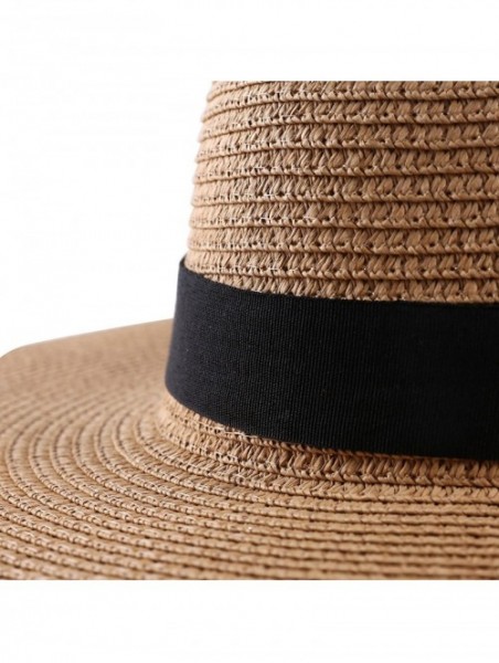 Sun Hats Ribbon Band Floppy Straw Hat Natural Tone Breathable Sun Cap Anti UA for Women - Tan - C7183GWA696 $18.30