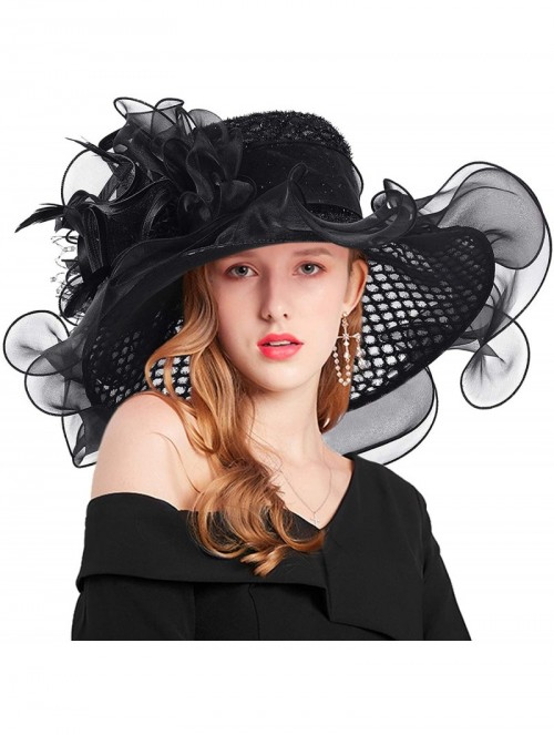 Sun Hats Women Kentucky Derby Church Hat Organza Flower Wide Brim Fascinator Hats for Wedding Tea Party- Dual-use - CV194TNAE...