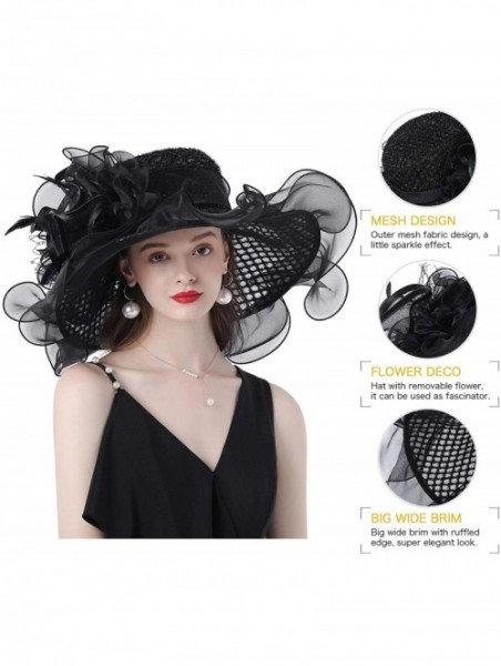 Sun Hats Women Kentucky Derby Church Hat Organza Flower Wide Brim Fascinator Hats for Wedding Tea Party- Dual-use - CV194TNAE...