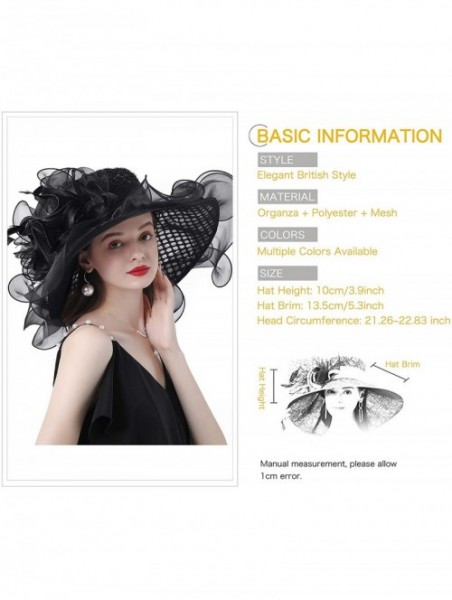 Sun Hats Women Kentucky Derby Church Hat Organza Flower Wide Brim Fascinator Hats for Wedding Tea Party- Dual-use - CV194TNAE...