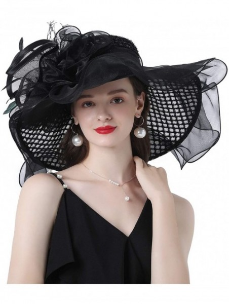 Sun Hats Women Kentucky Derby Church Hat Organza Flower Wide Brim Fascinator Hats for Wedding Tea Party- Dual-use - CV194TNAE...