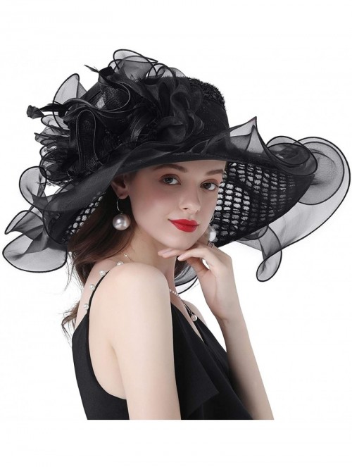 Sun Hats Women Kentucky Derby Church Hat Organza Flower Wide Brim Fascinator Hats for Wedding Tea Party- Dual-use - CV194TNAE...