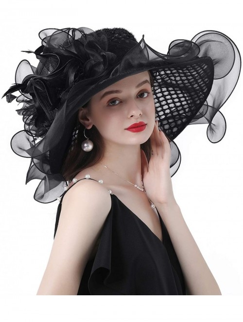 Sun Hats Women Kentucky Derby Church Hat Organza Flower Wide Brim Fascinator Hats for Wedding Tea Party- Dual-use - CV194TNAE...