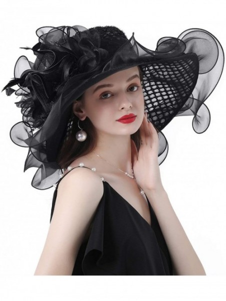 Sun Hats Women Kentucky Derby Church Hat Organza Flower Wide Brim Fascinator Hats for Wedding Tea Party- Dual-use - CV194TNAE...