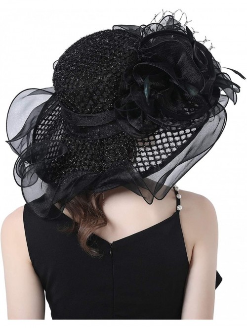 Sun Hats Women Kentucky Derby Church Hat Organza Flower Wide Brim Fascinator Hats for Wedding Tea Party- Dual-use - CV194TNAE...