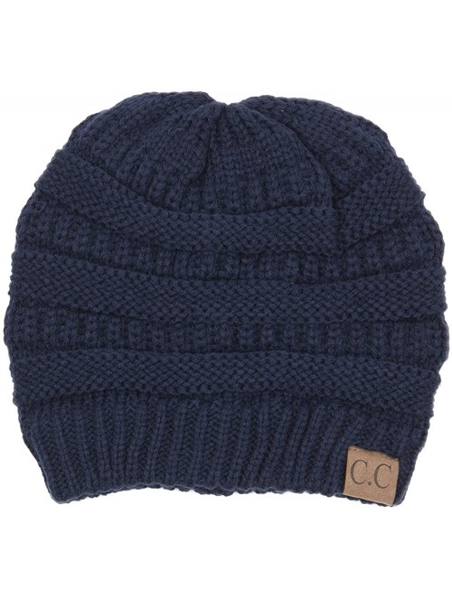 Skullies & Beanies Warm Soft Cable Knit Skull Cap Slouchy Beanie Winter Hat (Navy) - CY12MWWEQWM $14.14