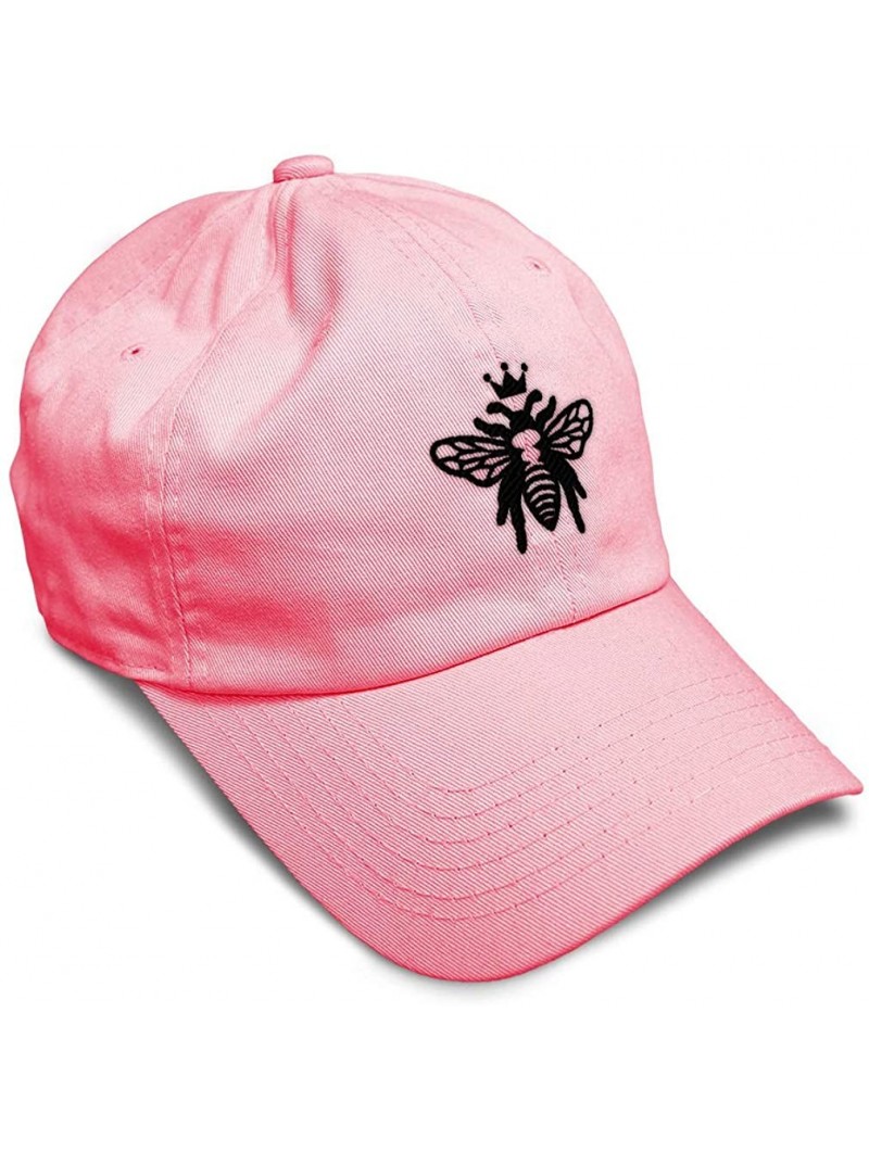 Baseball Caps Custom Soft Baseball Cap Black Flying Queen Bee Embroidery Flat Solid Buckle - Coral - CR18AANMN4X $14.59