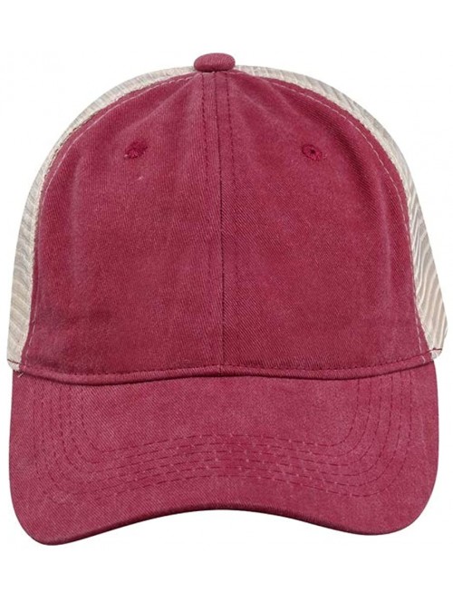 Baseball Caps Natueal Mesh Baseball Cap Unisex Washed Pigment Dyed Low Profile Hat - Burgundy - C21926SUAO3 $13.45