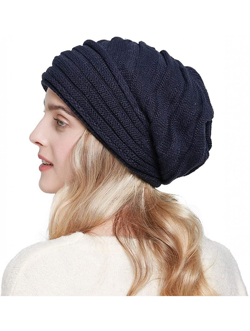 Skullies & Beanies Knit Slouchy Beanie Hats for Women Oversized Warm Winter Hats Baggy Ski Cap - Navy - CQ18WZQ93QR $11.11