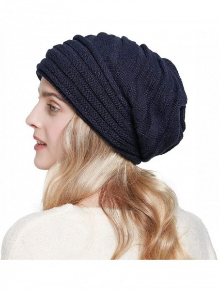 Skullies & Beanies Knit Slouchy Beanie Hats for Women Oversized Warm Winter Hats Baggy Ski Cap - Navy - CQ18WZQ93QR $11.11