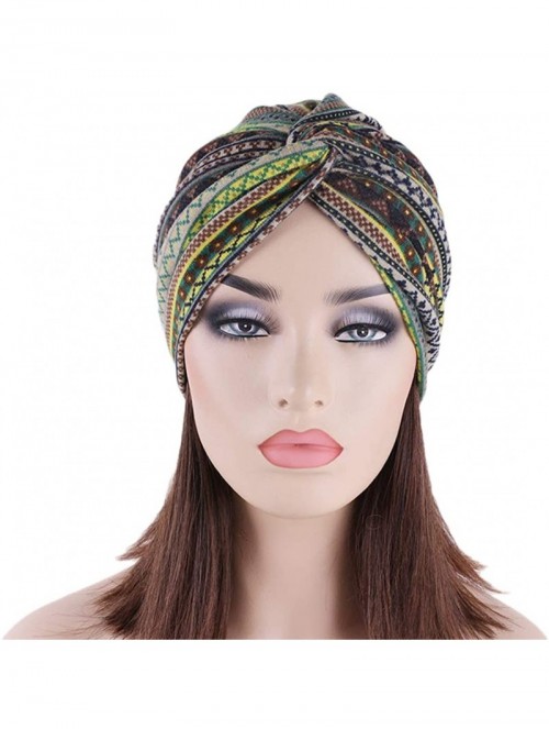 Skullies & Beanies Shiny Metallic Turban Cap Indian Pleated Headwrap Swami Hat Chemo Cap for Women - Yellow Pleated - CQ18A4M...
