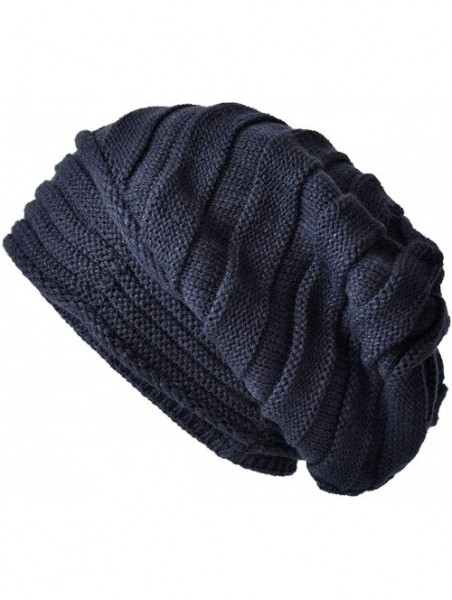 Skullies & Beanies Knit Slouchy Beanie Hats for Women Oversized Warm Winter Hats Baggy Ski Cap - Navy - CQ18WZQ93QR $11.11