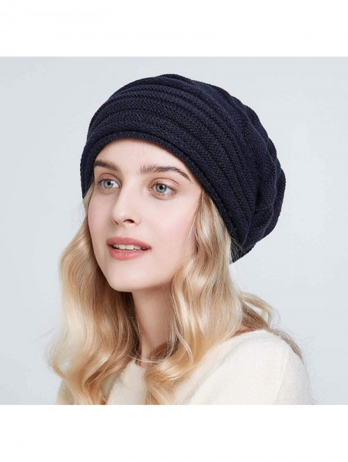 Skullies & Beanies Knit Slouchy Beanie Hats for Women Oversized Warm Winter Hats Baggy Ski Cap - Navy - CQ18WZQ93QR $11.11