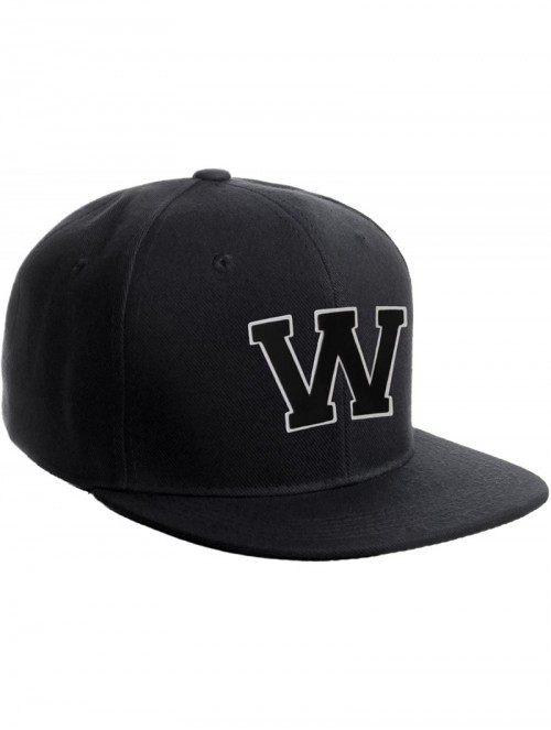 Baseball Caps Classic Snapback Hat Custom A to Z Initial Raised Letters- Black Cap White Black - Initial W - CJ18G4ORQW9 $17.62