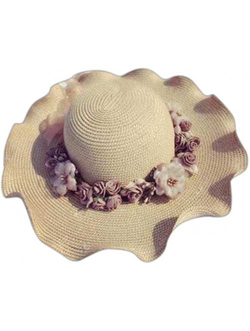 Sun Hats Women Bowknot Straw Hat Stripe Floppy Foldable Roll up Beach Cap Sun Hat Outdoor UV +50 - 04 Beige - CV18U8OSWHC $21.37