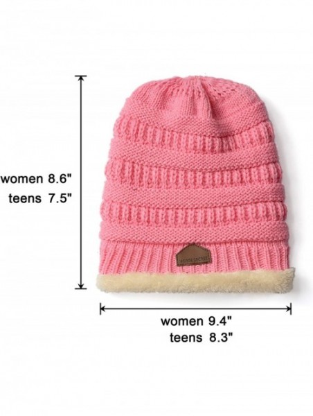 Skullies & Beanies Womens Ponytail Beanie Hats Warm Fuzzy Lined Soft Stretch Cable Knit Messy High Bun Cap - Pink - CH18IOY06...