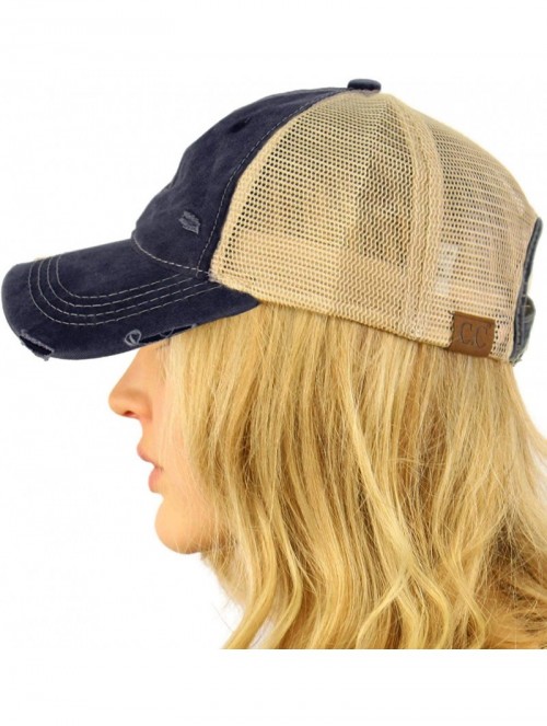 Baseball Caps Everyday Distressed Trucker Mesh Summer Vented Baseball Sun Cap Hat - Navy - CU18RQWH3RW $16.67